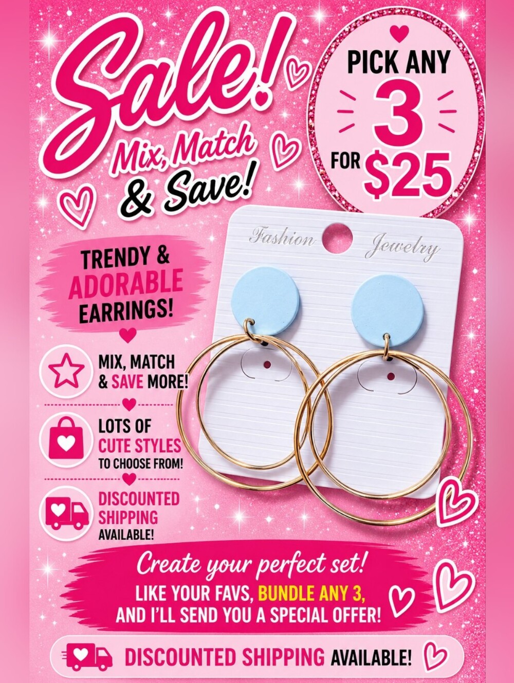 Light Blue Double Hoop Dangle Earrings Gold Tone Round Stud Statement Jewelry
